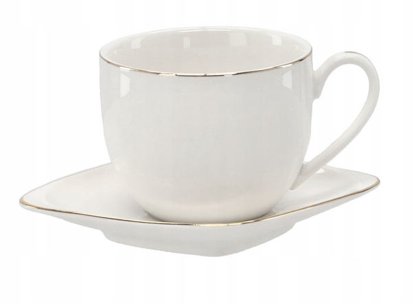 SET OF 2 CUPS WITH SAUCER 250 ML WITH GOLDEN DECORATIVE STRIPE