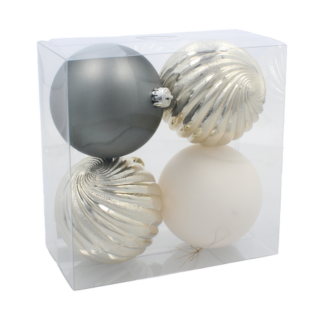 SET OF 4 ORNAMENTS 10 CM CHAMPAGNE/GRAY/WHITE