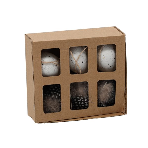 SÚPRAVA 6 VEĽKONOČNÝCH VAJÍČOK 14,5 x 13 x 3 CM S ZÁVESOM BIELO-ČIERNYM *8180