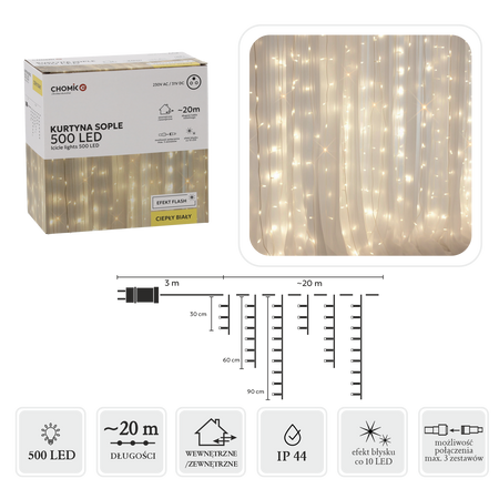 WARM WHITE ICICLE CURTAIN 500L