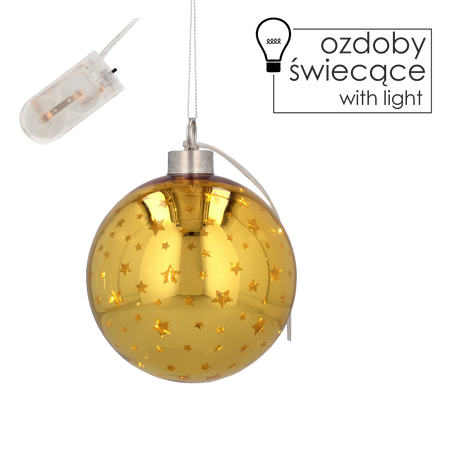 ORNAMENT DECORATIV DIN sticlă FI 10 CM LED BOMBĂ AURIE CU STELE ambalaj=6buc *2768