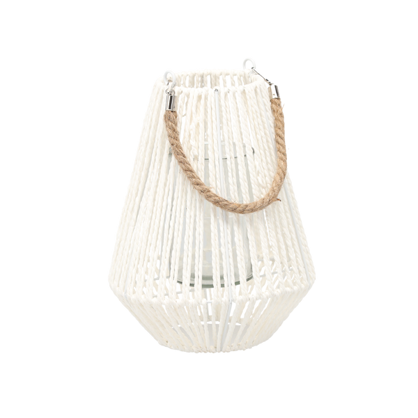 LANTERN H-30 CM WHITE WITH GLASS INSERT