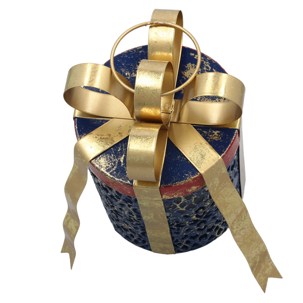 VÁNOČNÍ OZDOBA - METALOVÝ KRUHOVÝ DÁREK S MAŠLÍ LED 15 x 15 x 20 CM *5258