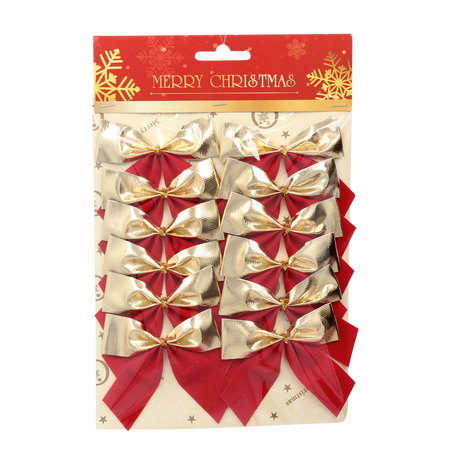 SET OF 12 CHRISTMAS BOWS SILVER/RED-GOLD