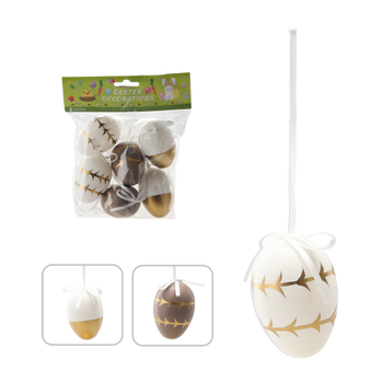 KPL. 6 VELIKONOČNÍCH VAJÍČEK 6 CM S ZÁVESNOU ŠŇŮROU MIX BARVY *9410