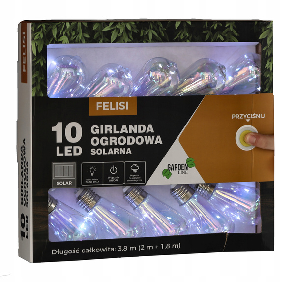 SOLAR GARDEN GARLAND LENGTH 2 + 1.8 M FELISI 10 LED COOL WHITE