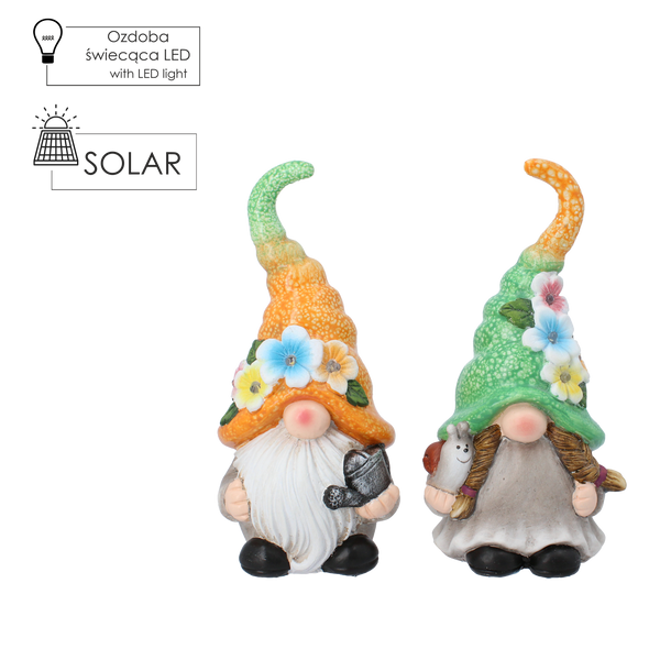 GARDEN FIGURINE – GNOME BOY / GIRL 11,5 X 9,6 X 23 CM LED pack=2 pcs