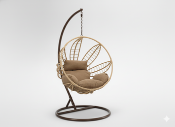 FOTEL WISZĄCY SOBRE - NATURALNY, SZARA PODUSZKA, BRĄZOWA RAMA