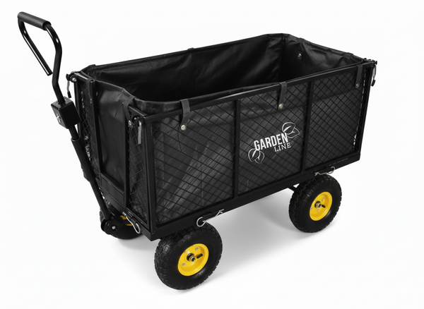 WÓZEK OGRODOWY DWUFUNKCYJNY XL - CZARNY Z PLANDEKĄ 