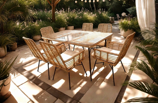 SET DE MOBILIER PENTRU GRĂDINĂ (MASĂ, 6 FOTOLII) - MARO, PERNE - BEJ *7466