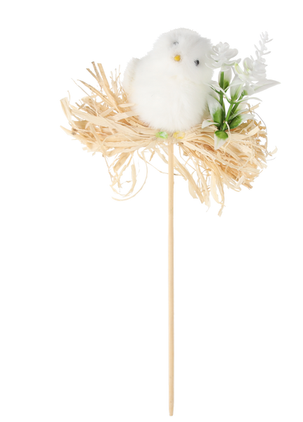 EASTER PICK DECORATION - CHICK ON STRAW 5 x 23 CM MIX 3 DESIGNS pack=12pcs