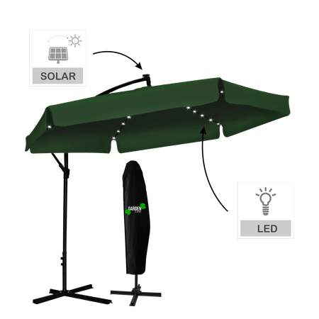 UMBRELĂ DE GRĂDINĂ 3 M VERDE "BANANA" CU HUSĂ CU LED *1510