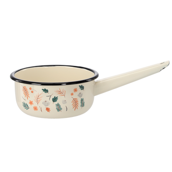 RONDEL EMALIOWANY Z RĄCZKĄ 1,5 L 16 CM KREMOWY LIŚCIE *6154