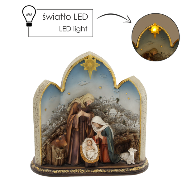 FIGURINĂ DE CRĂCIUN - FAMILIA SFÂNTĂ ÎN STAUL CU STEA LED 21 x 10 x 21 CM *6867