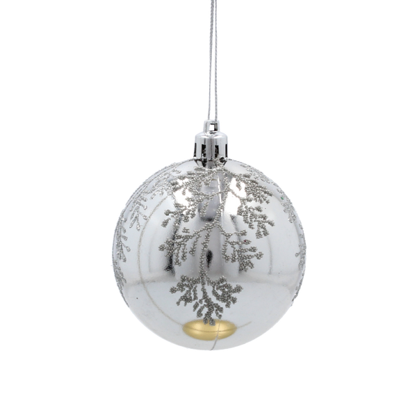 SET OF 6 CHRISTMAS BAUBLES SILVER 7 CM