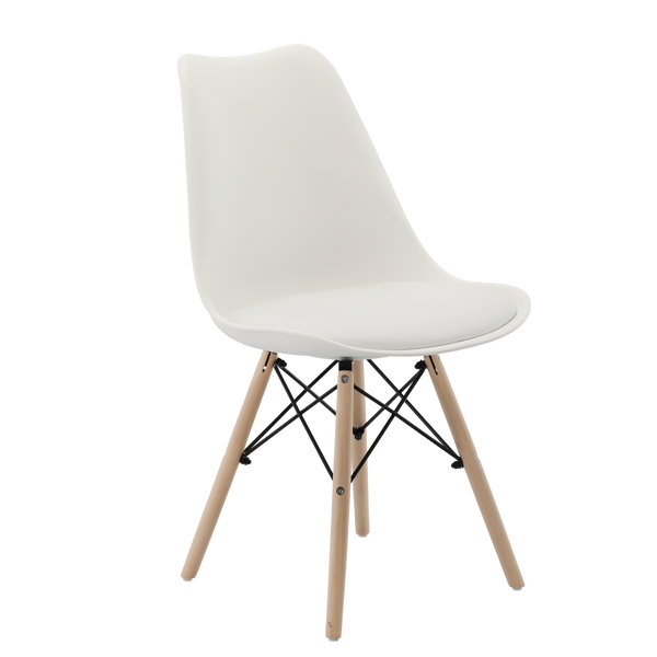 KRZESŁO Z TWORZYWA SZTUCZNEGO NA DREWNIANYCH NOGACH Z PODUSZKĄ - BIAŁE *2936