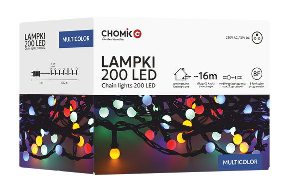 LED KULI 200L MULTIKOLOR, DÉLKA 3 + 16 M *0160