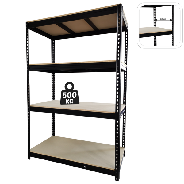 REGAŁ 4-POZIOMOWY 180 X 120 X 60 CM CZARNY UDŹWIG PÓŁKI: 500 KG PRO *0667