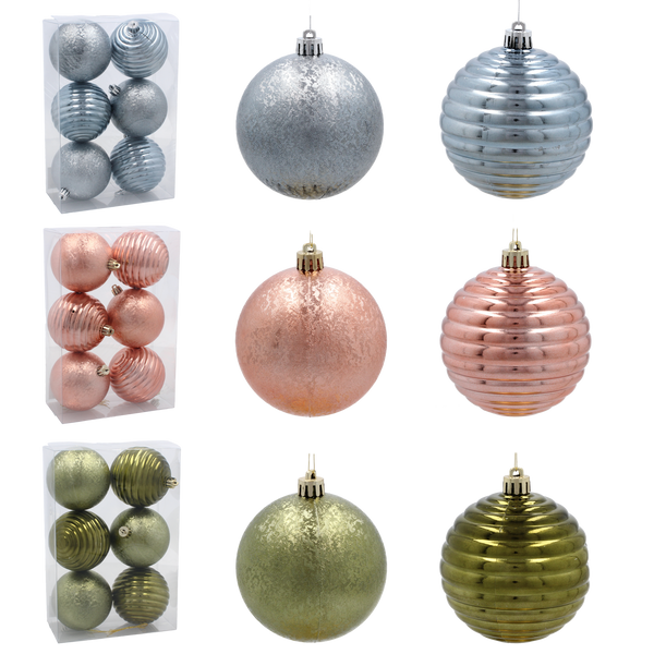 SET OF 6 BAUBLES 8 CM OLIVE/COPPER/GRAPHITE