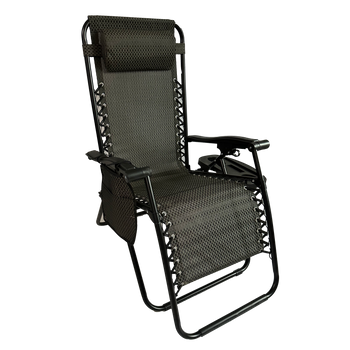 FOLDING GARDEN LOUNGER WITH STAND, POCKET, AND HEADREST