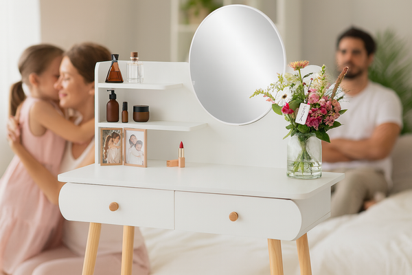 TOALETKA KOSMETYCZNA Z LUSTREM 80 x 40 x 120 CM BIAŁA *7872