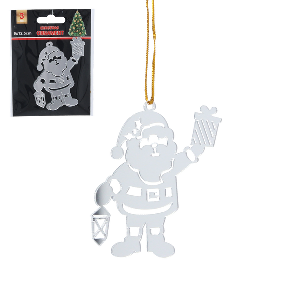 SET OF 3 CHRISTMAS TREE DECORATIONS - SILVER SANTA CLAUS 6 x 8 CM