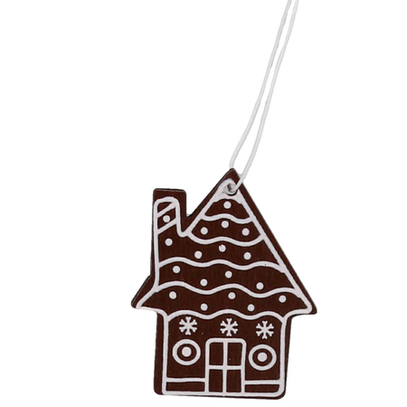 SET OF 18 WOODEN CHRISTMAS DECORATIONS DARK BROWN ASSORTED 3 DESIGNS HOUSES