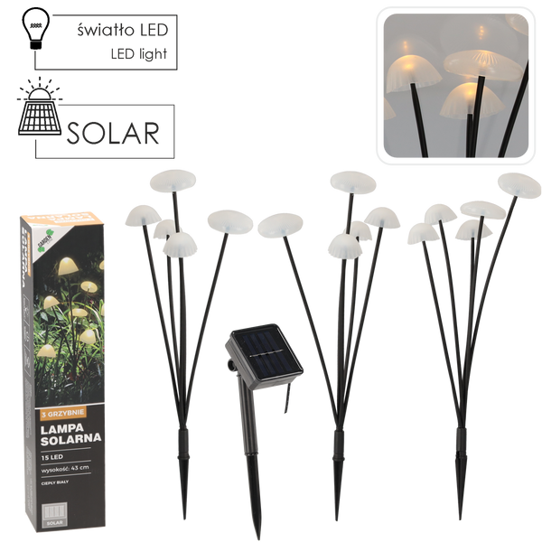 LAMPĂ SOLARĂ H 43 CM 3 CIUPERCI 15 LED ALB CALD*6100