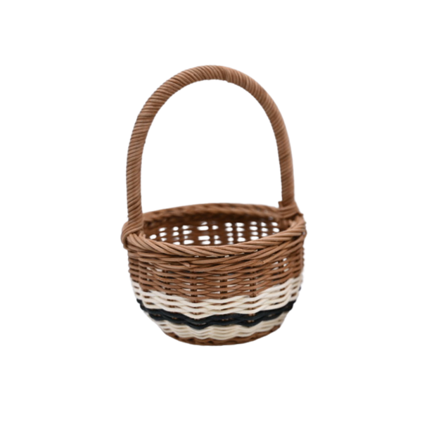 KOSZYK RATTANOWY 13 x 8/18 CM Z UCHWYTEM - NATURALNY Z BIAŁYM I CZARNYM *7329