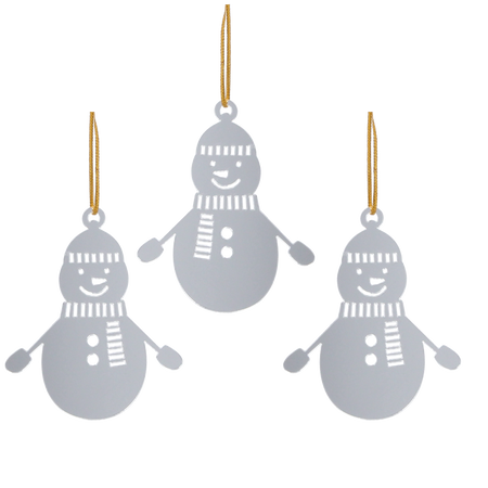 SET OF 3 CHRISTMAS TREE DECORATIONS - SILVER SNOWMAN 6,5 x 8 CM