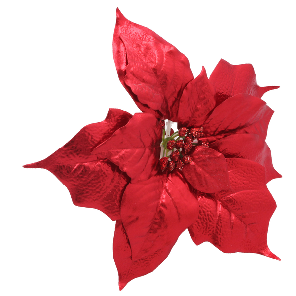 ARTIFICIAL FLOWER - POINSETTIA 25 CM ON CLIP RED
