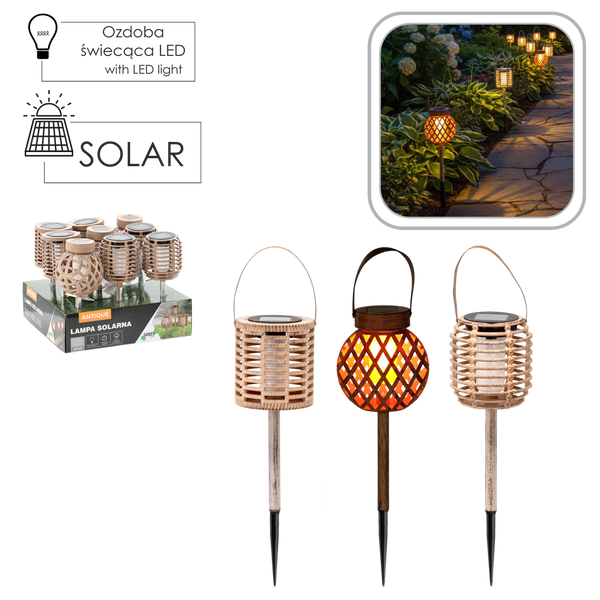 SOLÁRNA LAMPA ANTIQUE VÝŠ. 35,5 CM MIX VZOROV TEPLÁ BIELA disp=9ks *4399