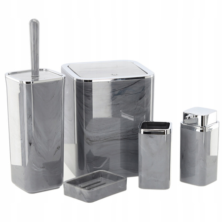 5-PIECE BATHROOM SET SQUARE MARBLE GREY