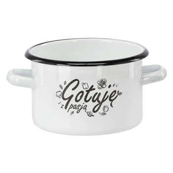 GARNEK EMALIOWANY 2 L 16 CM BIAŁY GOTUJĘ Z PASJĄ *2358