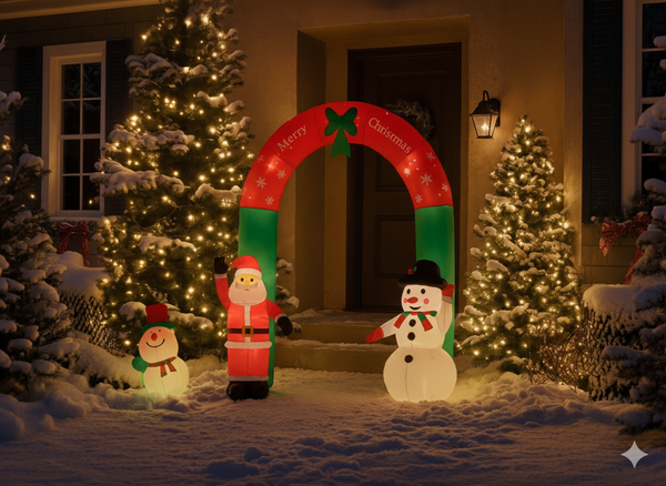 INFLATABLE ARCH WITH SANTA CLAUS AND SNOWMAN LED 240 CM