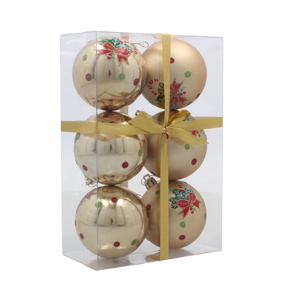 SET 6 BILE DE CRĂCIUN AURII 7 CM MIX DE MODE *5799