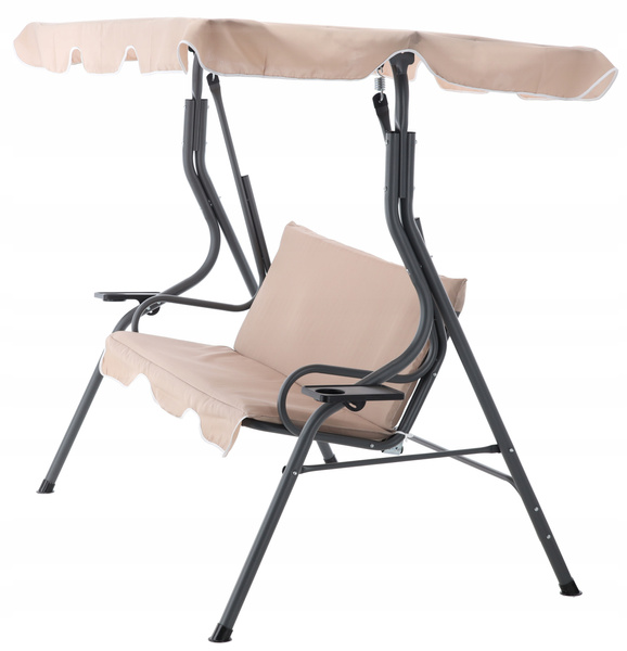 GARDEN SWING 170 x 110 x 153 CM DARK BEIGE WITHOUT FOOTSTOOL WITH CUP HOLDERS *0735