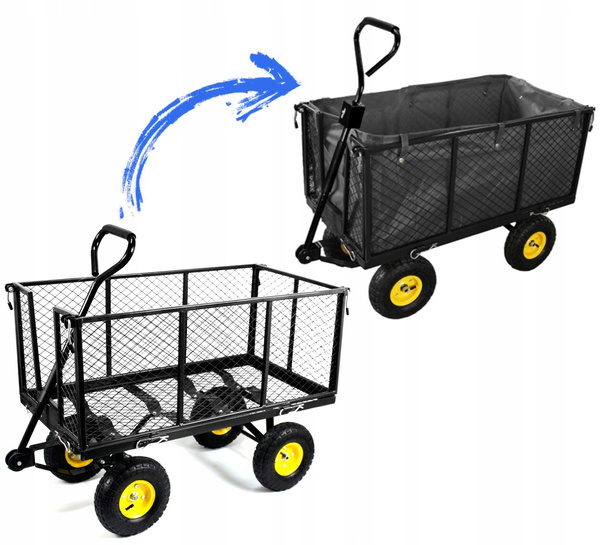 WÓZEK OGRODOWY DWUFUNKCYJNY XL - CZARNY Z PLANDEKĄ