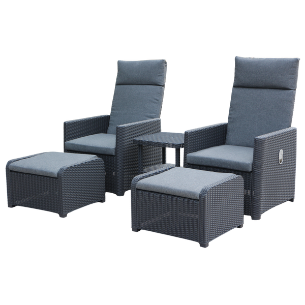 GARDEN FURNITURE SET - ANTHRACITE (2 RECLINING ARMCHAIRS, TABLE, 2 FOOTRESTS)
