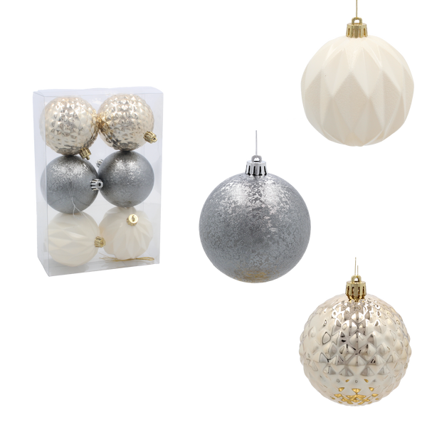 SET OF 6 ORNAMENTS 8 CM CHAMPAGNE/GRAY/WHITE