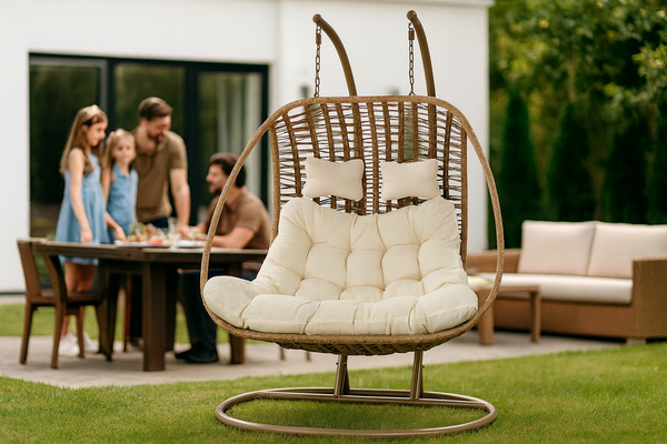 HANGING CHAIR SURI - NATURE CHAIR, CREAM CUSHION, NATURE FRAME