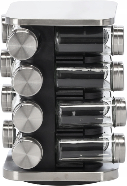 PRZYPRAWNIK KWADRATOWY 15,5 x 15,5 x 24 CM 16 SŁOICZKÓW CZARNO-SREBRNY *9134