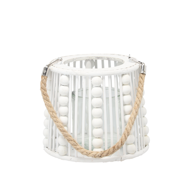 LAMPION Z KORALIKAMI 19 x 17 CM BIAŁY *1289