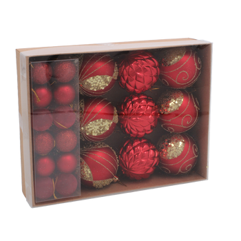 SET OF 33 CHRISTMAS BAUBLES RED, SILVER, GOLD
