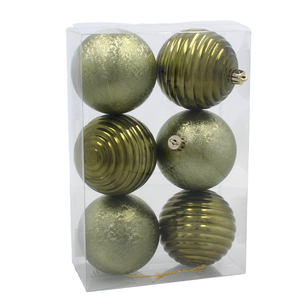 SET OF 6 BAUBLES 8 CM OLIVE/COPPER/GRAPHITE