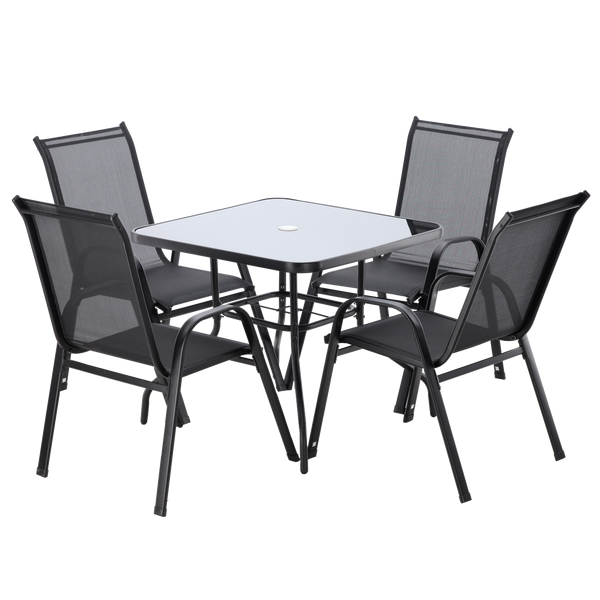 SET DE MOBILIER DE GRĂDINĂ - 4 SCAUNE + MASĂ PATRATĂ - NEAGRĂ *3521