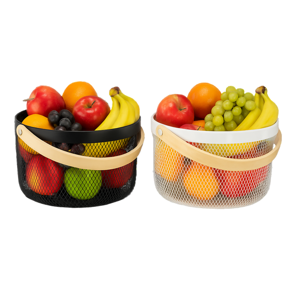 COȘ PENTRU FRUCTE 25 x 25 x 17,5 CM ROTUND CU MÂNER MIX 2 CULORI ALB/NEGRU *9097