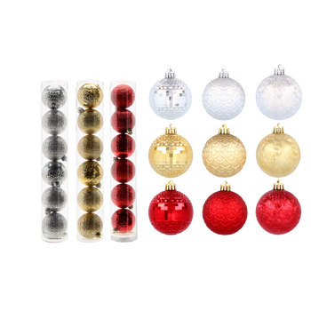 SET OF 6 BAUBLES 6 CM RED/GOLD/SILVER (TUBE)
