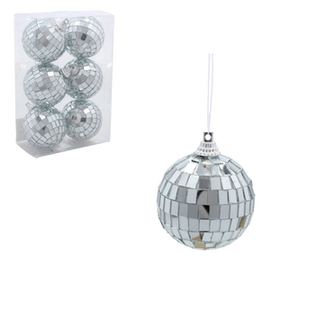 SET OF 6 MIRROR DECO BALLS SILVER 5 CM