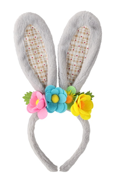 HEADBAND - RABBIT EARS WITH FLOWERS 16 x 32 CM MIX 3 DESIGNS pack=12pcs